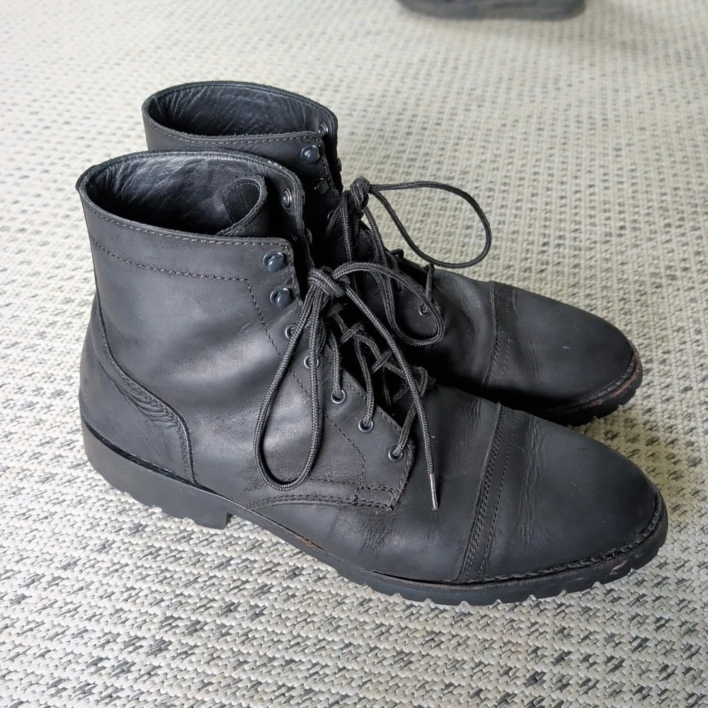 Thursday Boot Company StormKing Captain Matte Black Leather Cap Toe Boots Sz 15